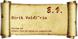 Birik Valéria névjegykártya